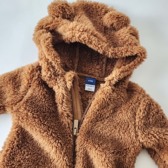 Like New Old Navy Baby Bunting Furry Sherpa Bear Outift Size 0-3 Months - Picture 4 of 6
